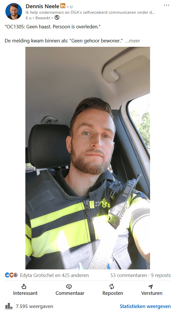 LinkedIn-post van Dennis Neele met bereik en reacties