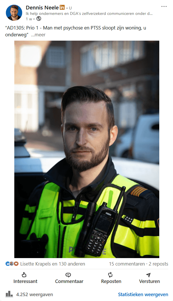 LinkedIn-post van Dennis Neele met bereik en reacties