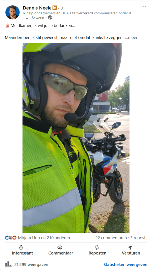 LinkedIn-post van Dennis Neele met bereik en reacties